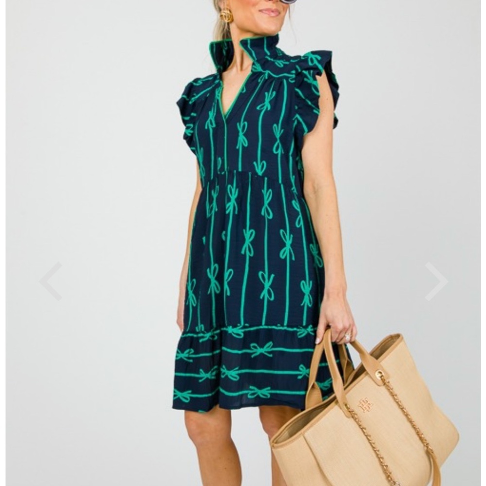 NWTNavy and Green Bow Print Dress